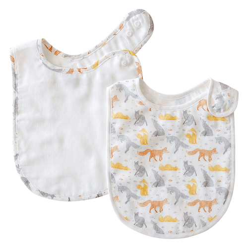 Pikku Baby | Classic Bib Set | Muslin Drool Bibs | Playful Fox Collection